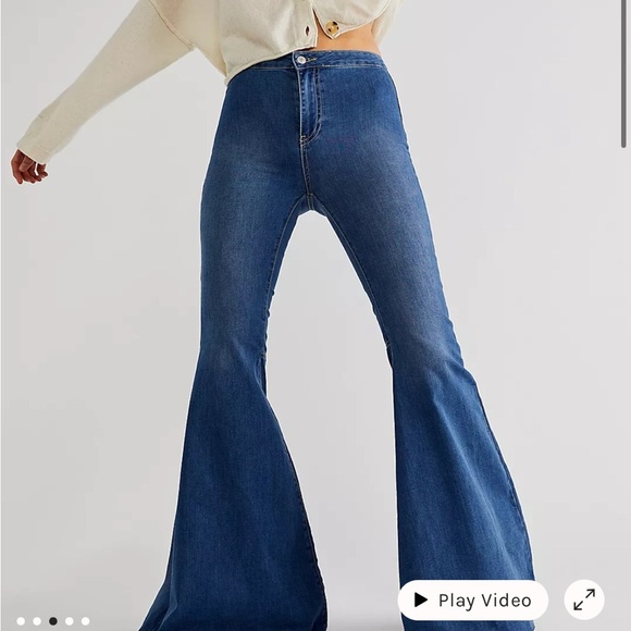 Free People We The Free Just Float On Flare Jeans Blue Western Rodeo Sz 28 - Picture 1 of 13